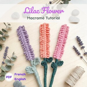 マクラメのライラックの花のパターン（英語とフランス語のPDF）、初心者向けマクラメパターン