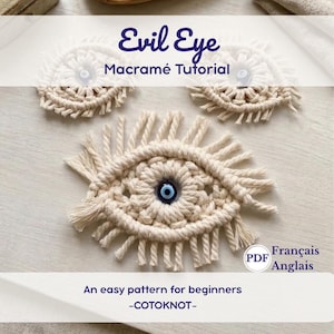 Macrame Evil Eye Tutorial PDF English and French, Beginner Friendly Macrame Pattern DIY Wall Hanging Home Decor