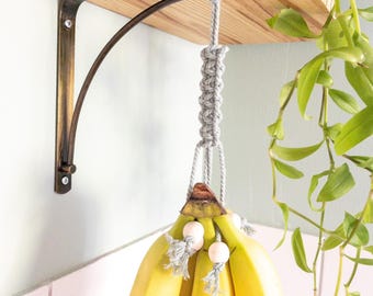 Makramowy hamak bananowy z drewnianymi koralikami, ekologiczne przechowywanie w kuchni, bungee bananowe