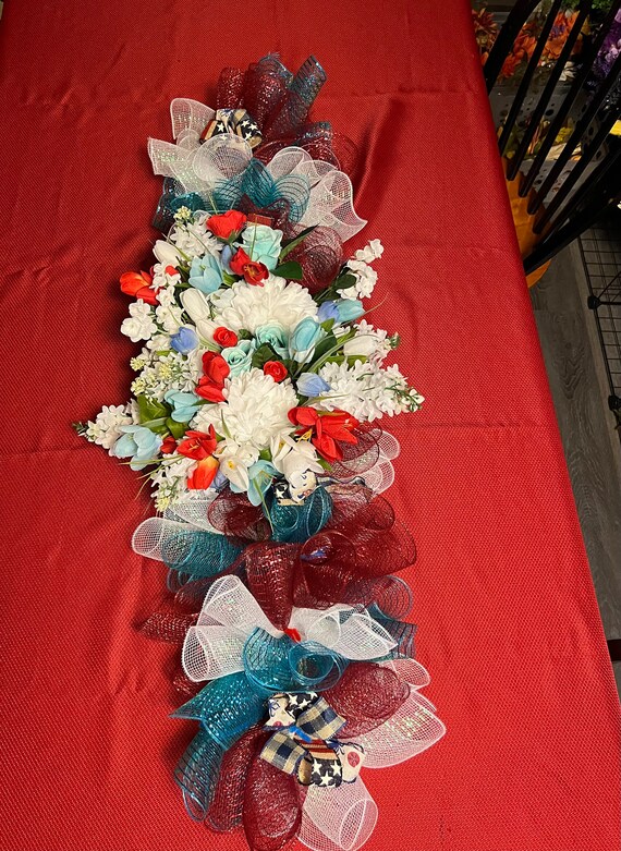 Red White Blue Table Centerpiece Mantle Centerpiece Swag Etsy