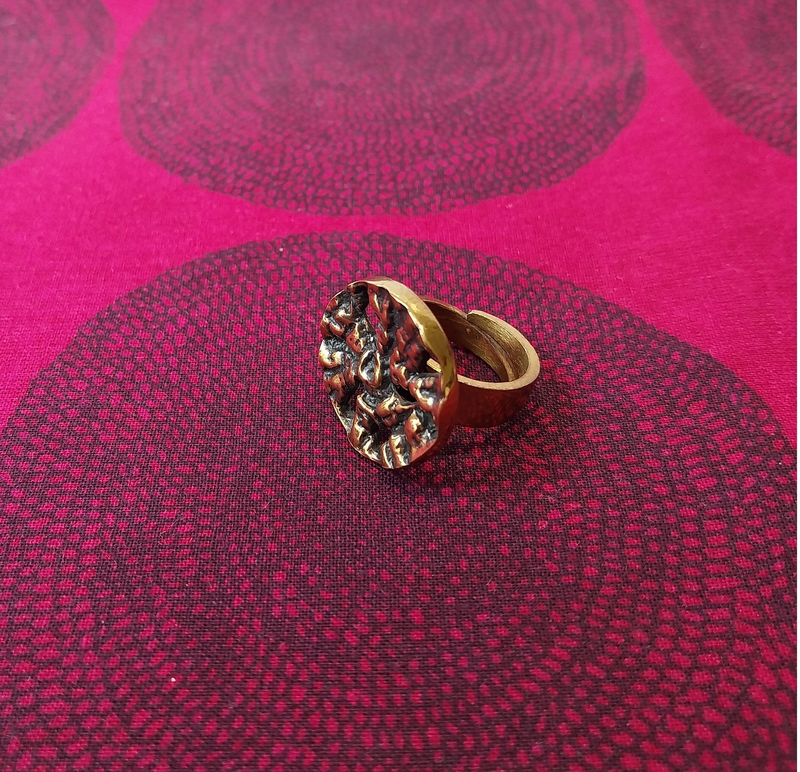 Bague Vintage Pentti Sarpaneva En Bronze Réglable Des Années 60 - Pierre D'améthyste - Cadeau Unique
