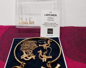Conjunto de joyas Lintunen Kalevala: collar, pulsera y pendientes de bronce