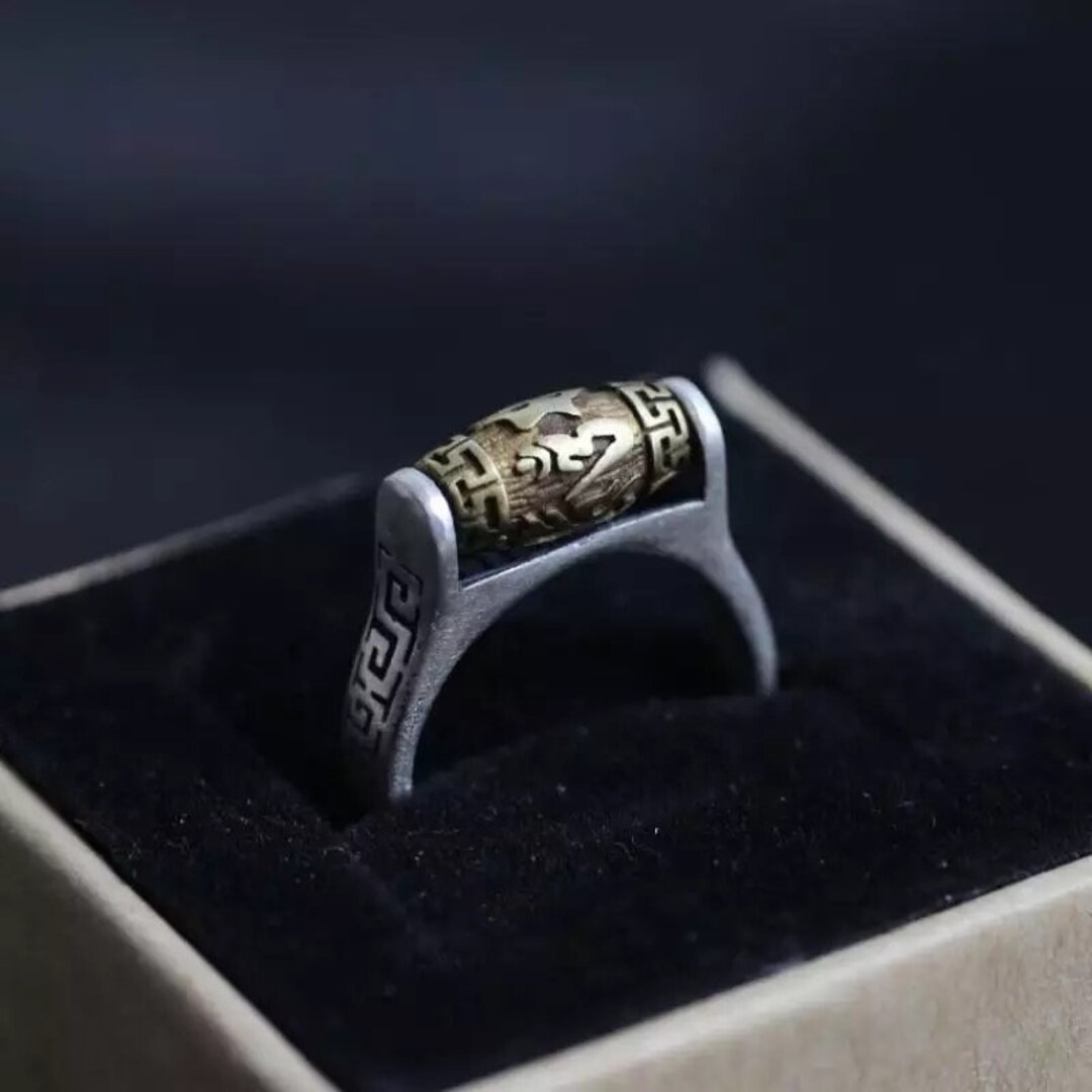 Manthar Rind Mantra Ring Silver Buddhist Ring for Women Tibetan Prayer Wheel Ring OM ...