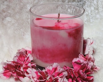 Time to Flourish Coconut Soy Wax Marble Candle 9 OZ Hand Poured and Marbled with Plumeria & Cherry Blossom Aroma