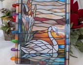Swan Stained Glass Refillable Discbound Notebook | A5 Laminated Cover | 120gsm FSC Paper | Removable Inserts | Unique Design Planner Journal