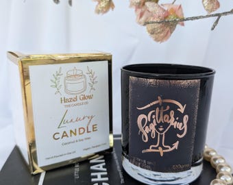 Sagittarius zodiac Candle | Black & Gold star sign Candle | Vegan Soy Candle | Eco-Friendly Sagittarius Gift | Gift for Her | birthday gift
