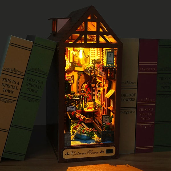 DIY Wooden Book Nook Miniature Kits Bookshelf Decor