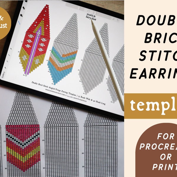 Beaded Earring Template for Procreate or Print Double Brick Stitch Fringe Seed Bead Pattern Instant Digital Download
