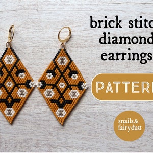 Brick Stitch Pattern Beaded Earring Diy, Bead weaving PDF Digital Pattern, Earring Pattern for Beaded earrings - Instant download
