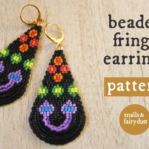 Beaded Fringe Earring Pattern, Seed Bead Earring Pattern, Folk Flower Earring Pattern