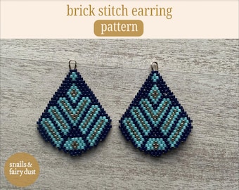 Blue Flower Single Brick Stitch Beaded Earring Pattern With Miyuki Delica Beads, Instant Download PDF, Delphinum Earring Pattern
