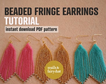 Beaded Fringe Earrings Tutorial DIY Beaded Earrings Beading Instructions  Digital Download, Brick stitch tutorial