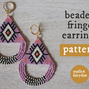 Beaded Earrings Pattern, Seed Bead Patterns, Beaded Fringe Earrings Pattern, Boho Earrings, Instant Download