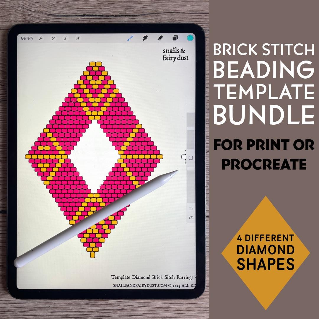 Diamond-Shaped Brick Stitch Earring Template Bundle for Procreate & Print (4 PNG Designs)