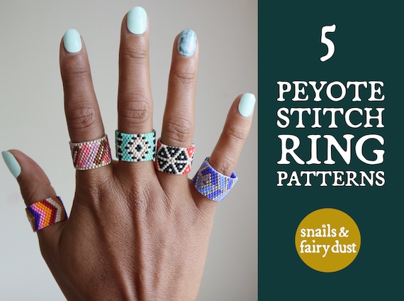 Peyote Stitch Ring Pattern Bundle, 5 Beaded Ring Pattern, Odd Count Peyote Patterns, Peyote Stitch Patterns, Instant Download PDF