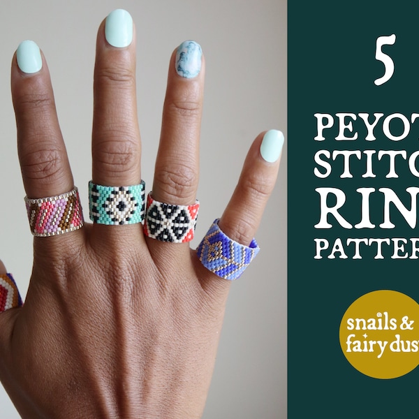 Peyote Stitch Ring Pattern Bundle, 5 Beaded Ring Pattern, Odd Count Peyote Patterns, Peyote Stitch Patterns, Instant Download PDF