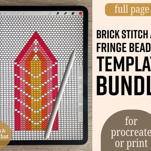 Beading Template Bundle for Procreate or Print | Brick Stitch Plus Fringe Earring Templates Full Page