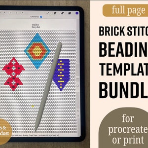 Pacchetto di modelli per perline per Procreate o Print / Punto mattone singolo, Punto mattone doppio e Punto mattone triplo Download digitale istantaneo