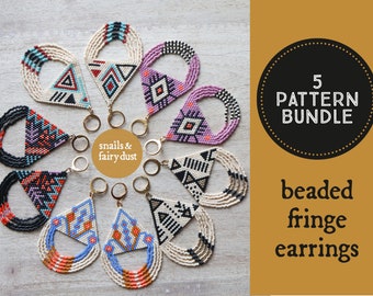 Seed Bead Earrings Pattern Bundle, 5 Patterns Looped Fringe Beaded Earrings, Brick Stitch Patterns