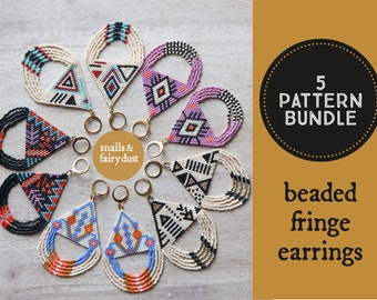 Mönsterpaket med seed bead örhängen, 5 mönster, öglor med pärlor och fransar, mönster med tegelstygn