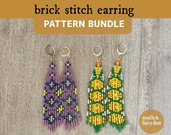 Bundle of 2 Brick Stitch Fringe Earrings Patterns - Instant Download PDF