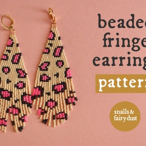Leopard Print Beaded Earrings Pattern, Beaded Fringe Earrings Pattern, Brick Stitch Patterns, Digital Download