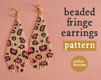 Leopard Print Beaded Earrings Pattern, Beaded Fringe Earrings Pattern, Brick Stitch Patterns, Digital Download