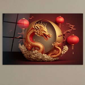 Chinese Dragon Power, Striking Glass Wall Art of Traditional Dragon, Symbol of Strength and Luck, Oriental Decor, Traditional Chinese Art