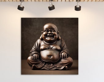 Happy Buddha Glass Wall Art, Laughing Buddha Wall Decor on Tempered Glass, Buddhist Luck Symbol Wall Hanging, Meditation Decoration