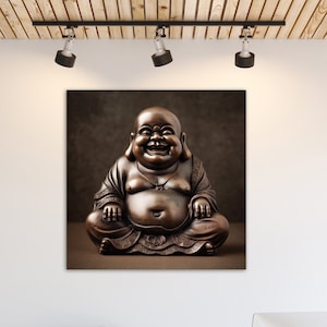 Happy Buddha Glass Wall Art, Laughing Buddha Wall Decor on Tempered Glass, Buddhist Luck Symbol Wall Hanging, Meditation Decoration
