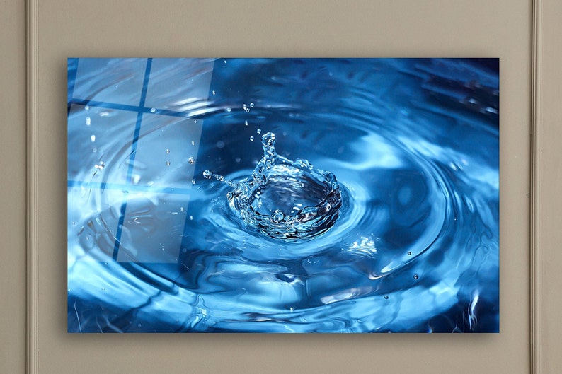 Ocean Glass Wall Art Water Drops Wall Hanging Blue Modern Etsy