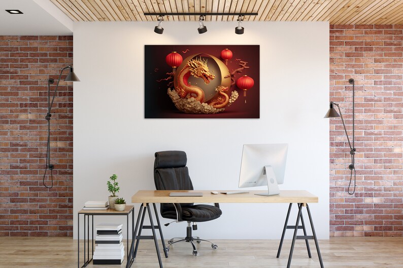 Chinese Dragon Wall Art on Tempered Glass, Golden Dragon Wall Hanging, China New Year Wall Decor