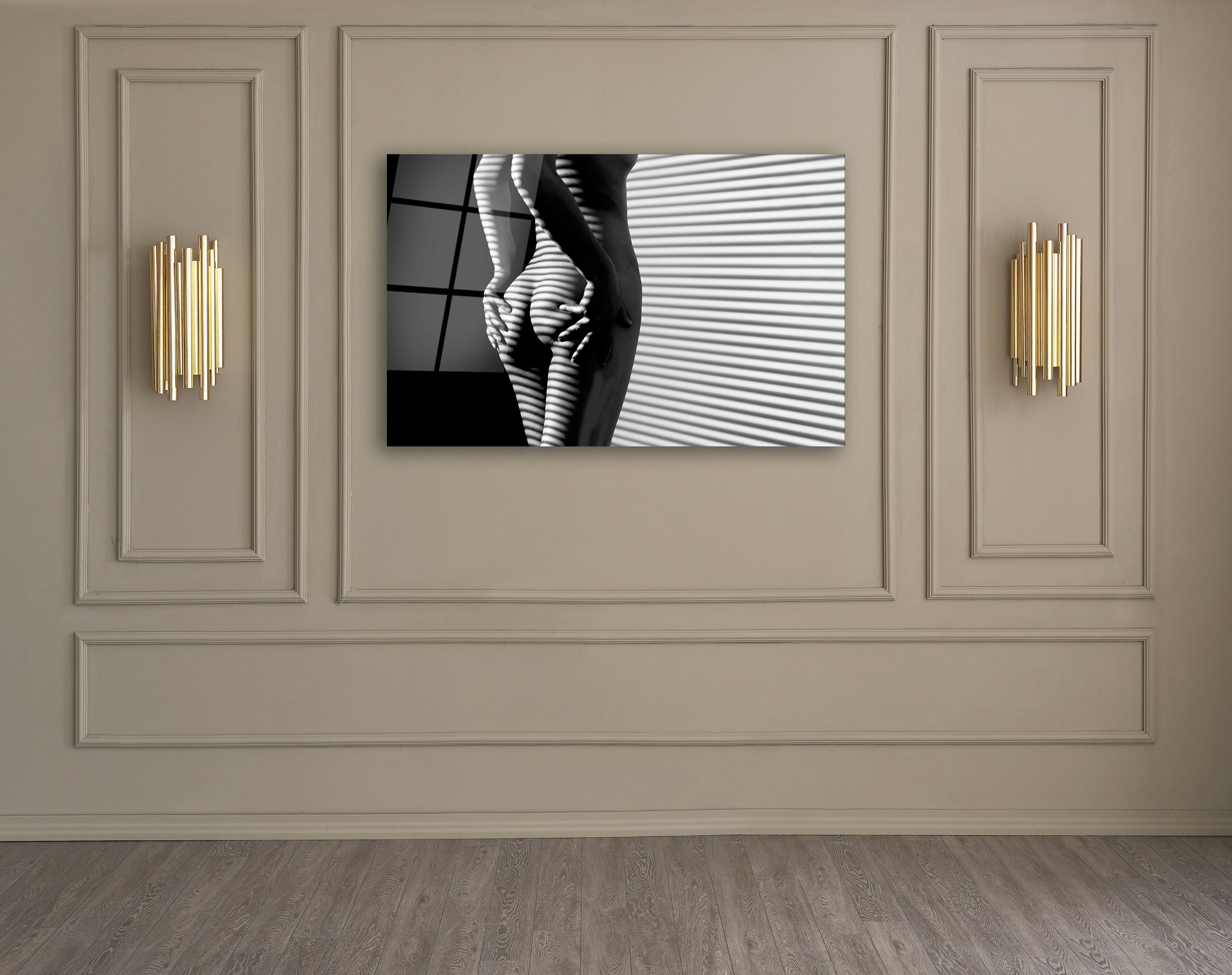 Naked Woman Glass Wall Art, Black and White Tempered Glass Wall Decor, Sexy Wall Hanging, Modern Design, Modern art