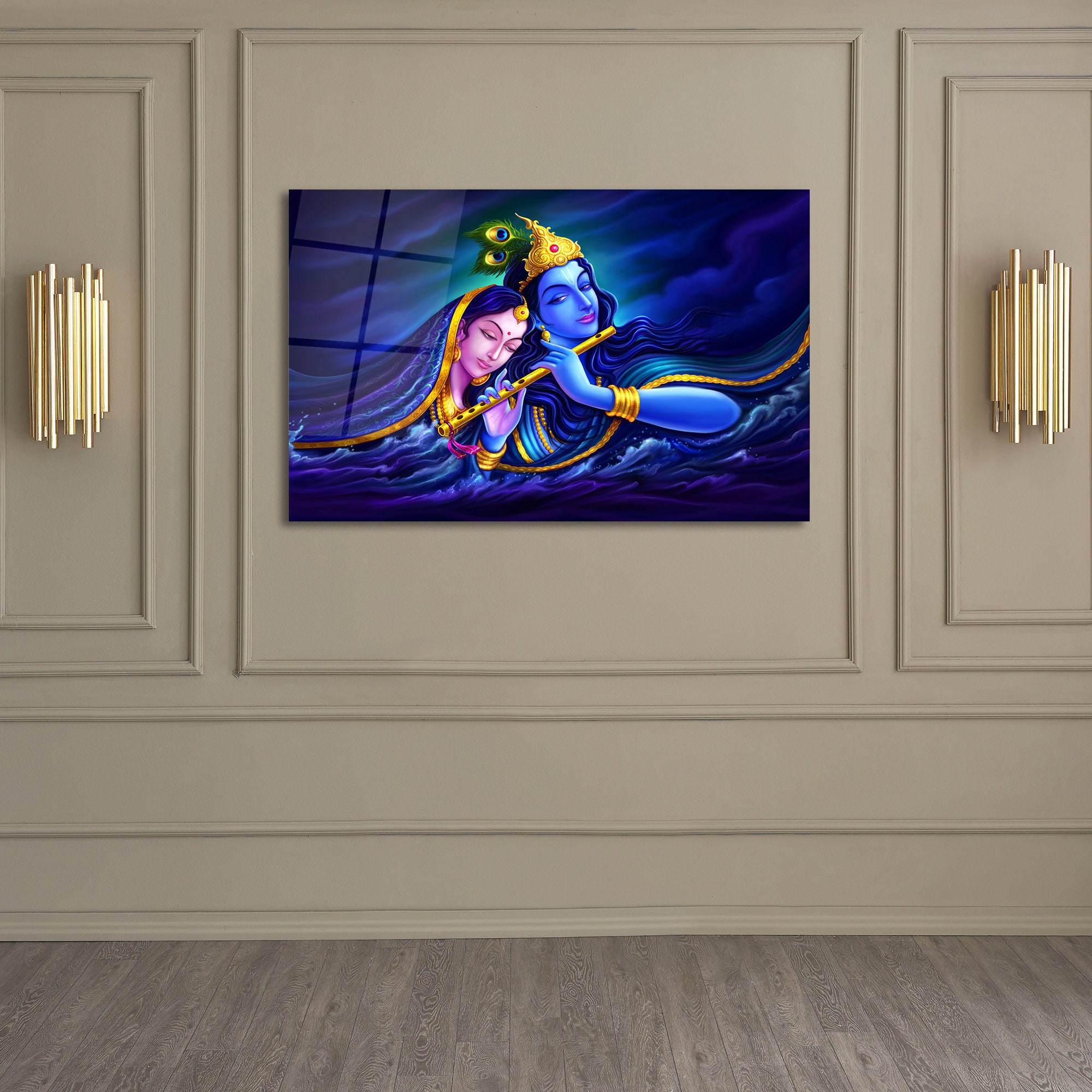 Krishna Glass Wall Hanging, Indian God Glass Wall Art, Hinduism God Wall Hanging, Indian Culture