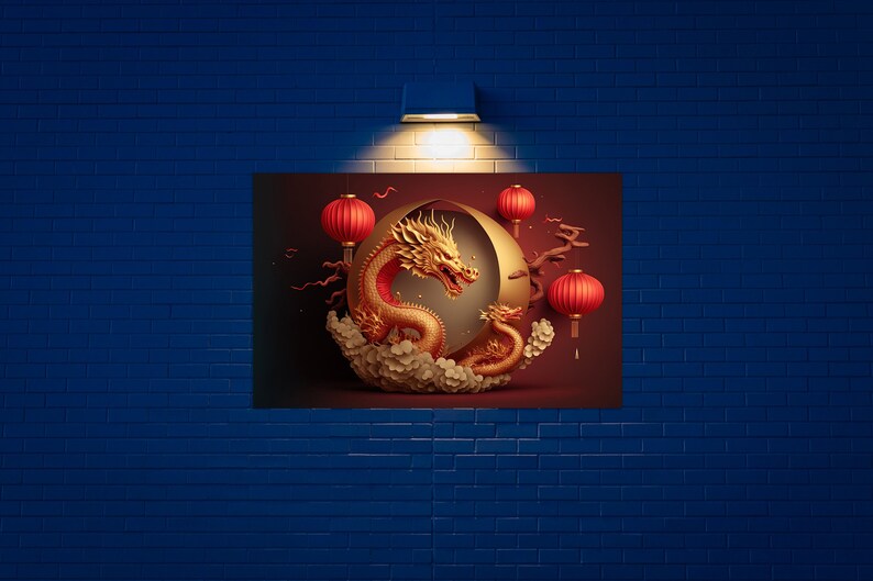 Chinese Dragon Wall Art on Tempered Glass, Golden Dragon Wall Hanging