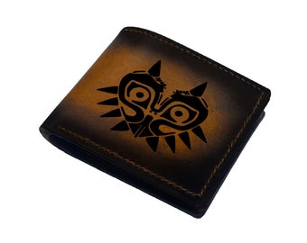 Majora's Mask Billfold Leather Wallet, Credit Card Wallet, Gift For Men, Fathers day gifts, Bifold wallet, custom wallet, Leather wallet
