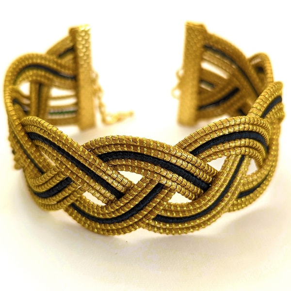 Bracelet en Or Végétal et plaqué Or - Capim Dourado - Tresse Or & Noir