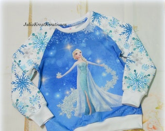 EISKÖNIGIN SCHNEEFLOCKEN Frozen Elsa Sweatshirt Langarmig Shirt Pullover mit Loop Gr. 98 blau/weiß