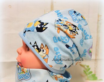 BLUEY Beanie Mütze Loop Set Größe wählbar  Hunde blau Kindermütze