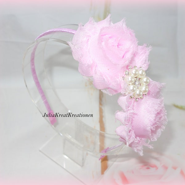 Taufe Hochzeit Fest Haarreif Baby Mädchen Blume weiß rosa lila blau creme