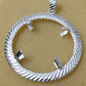Colgante de bisel redondo de plata de ley 925 en bruto: engaste de conector de moneda