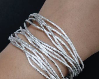 Hammered Sterling Silver Cuff Bangle: Wide Boho Bracelet