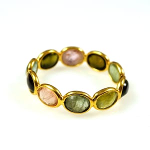 Handmade 925 Silver Multi Tourmaline Eternity Band Ring - Size 8