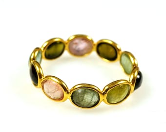 Handmade 925 Silver Multi Tourmaline Eternity Band Ring - Size 8