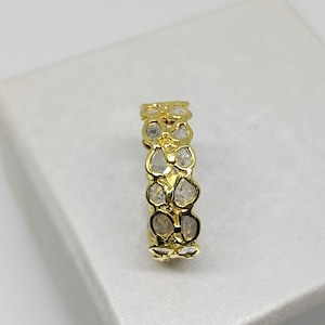 Anillo de diamantes Polki de plata esterlina bañado en oro de 18 k: doble banda, talla 8.5
