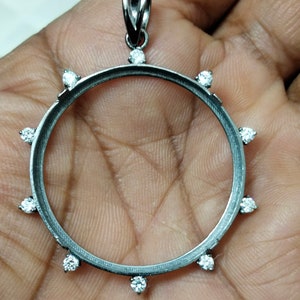 925 Sterling Silver Round Pendant setting prong jewelry Cubic CZ  Tools Coin Connector Blank Trays Pendant Nickel Free Bezel Coin Connector