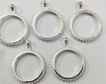 Montatura Rotonda In Argento 925 Per Ciondolo, Forma Rotonda Da 16x16mm, Nuovo