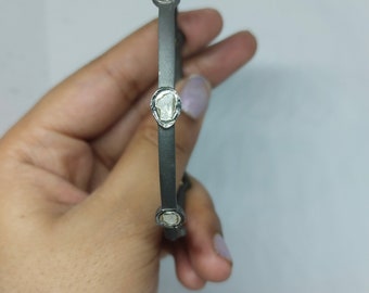 Oxidized Sterling Silver Polki Diamond Bangle - Handmade Victorian Bracelet