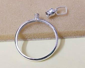 925 Sterling Silver handmade Round Adjustable Bezel Pendant Blank: Coin Connector Setting