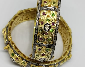 Handmade 18k Gold Plated Sterling Silver Tourmaline Diamond Bangle